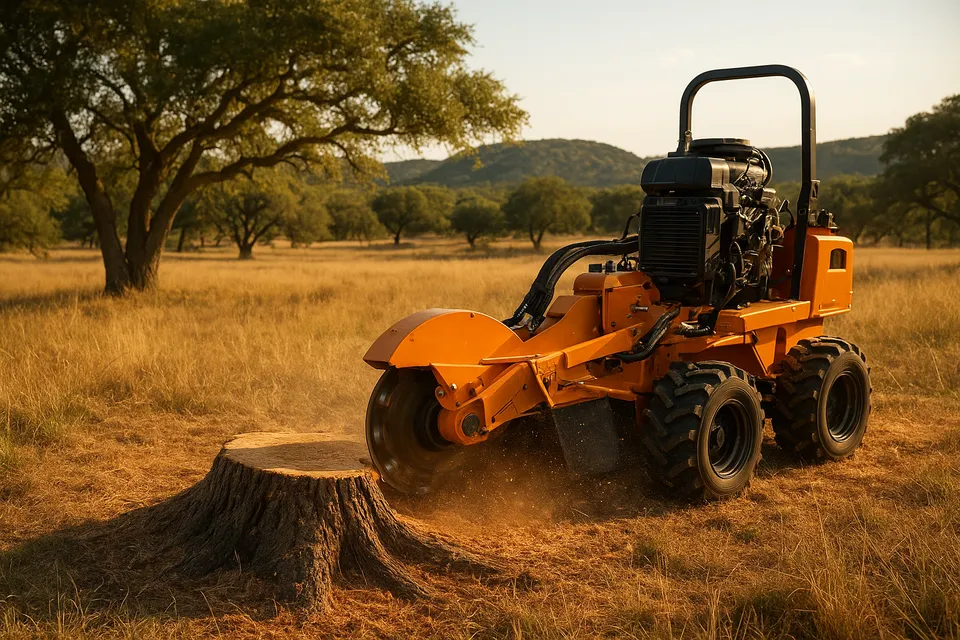 Stump grinding equipment in the Texas Hill Country